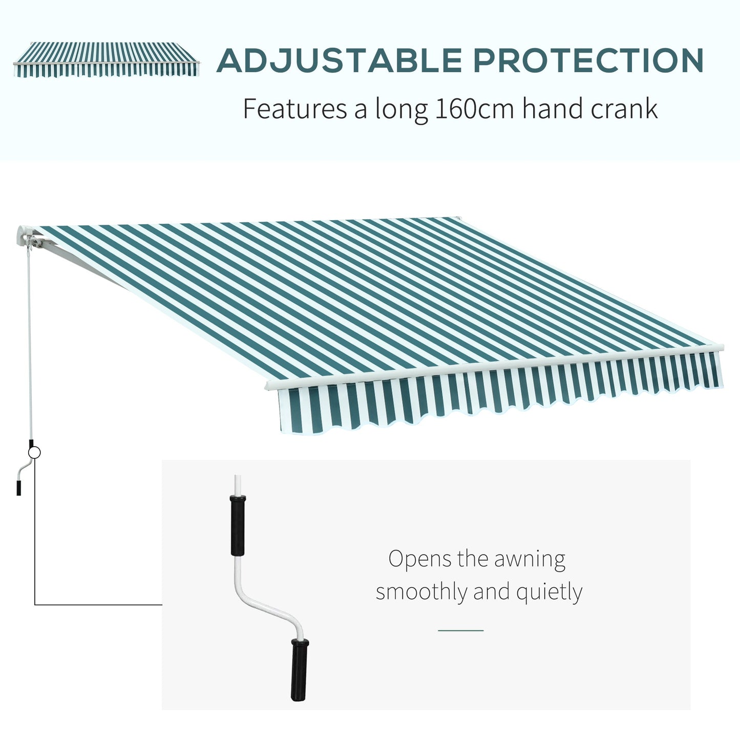 Manual Retractable Awning Size 3M X2.5M-Green/White Stripes
