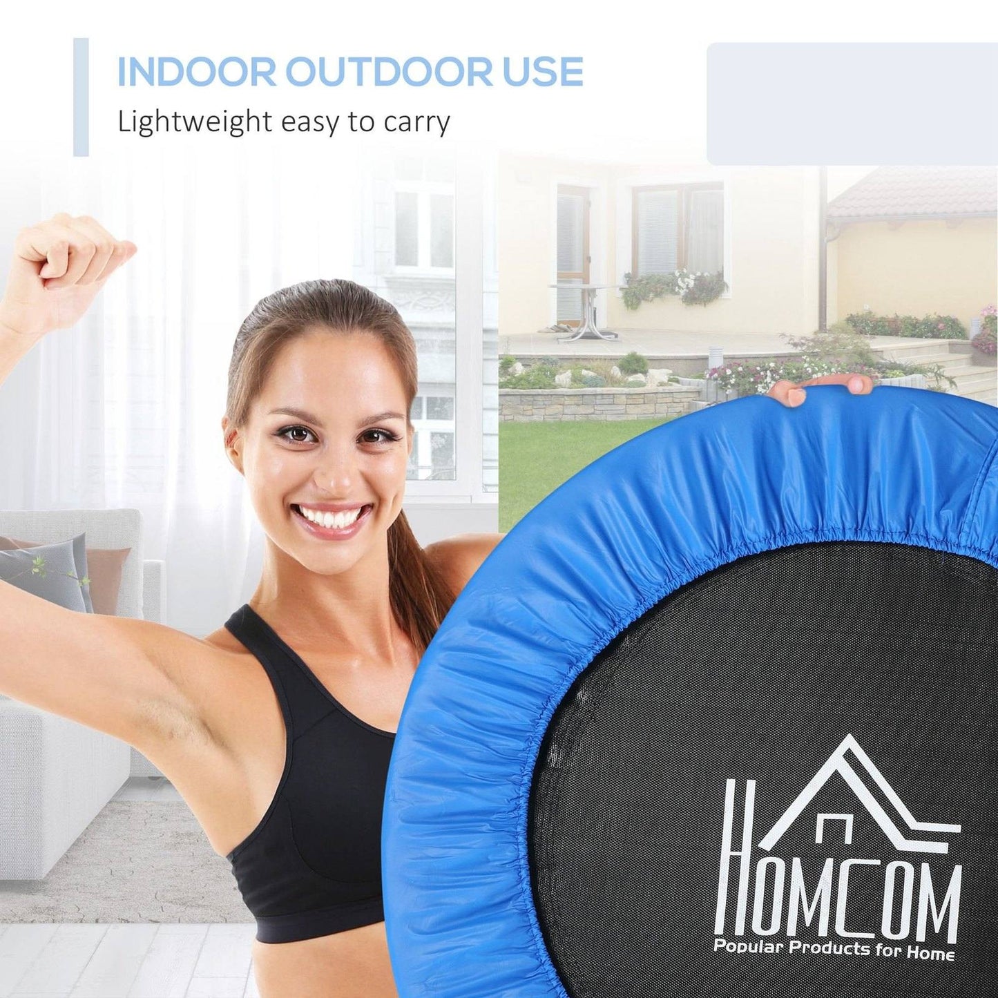96cm Mini Fitness Trampoline Home Gym Yoga Exercise Rebounder Indoor Outdoor Jumper w/ Safety Pad