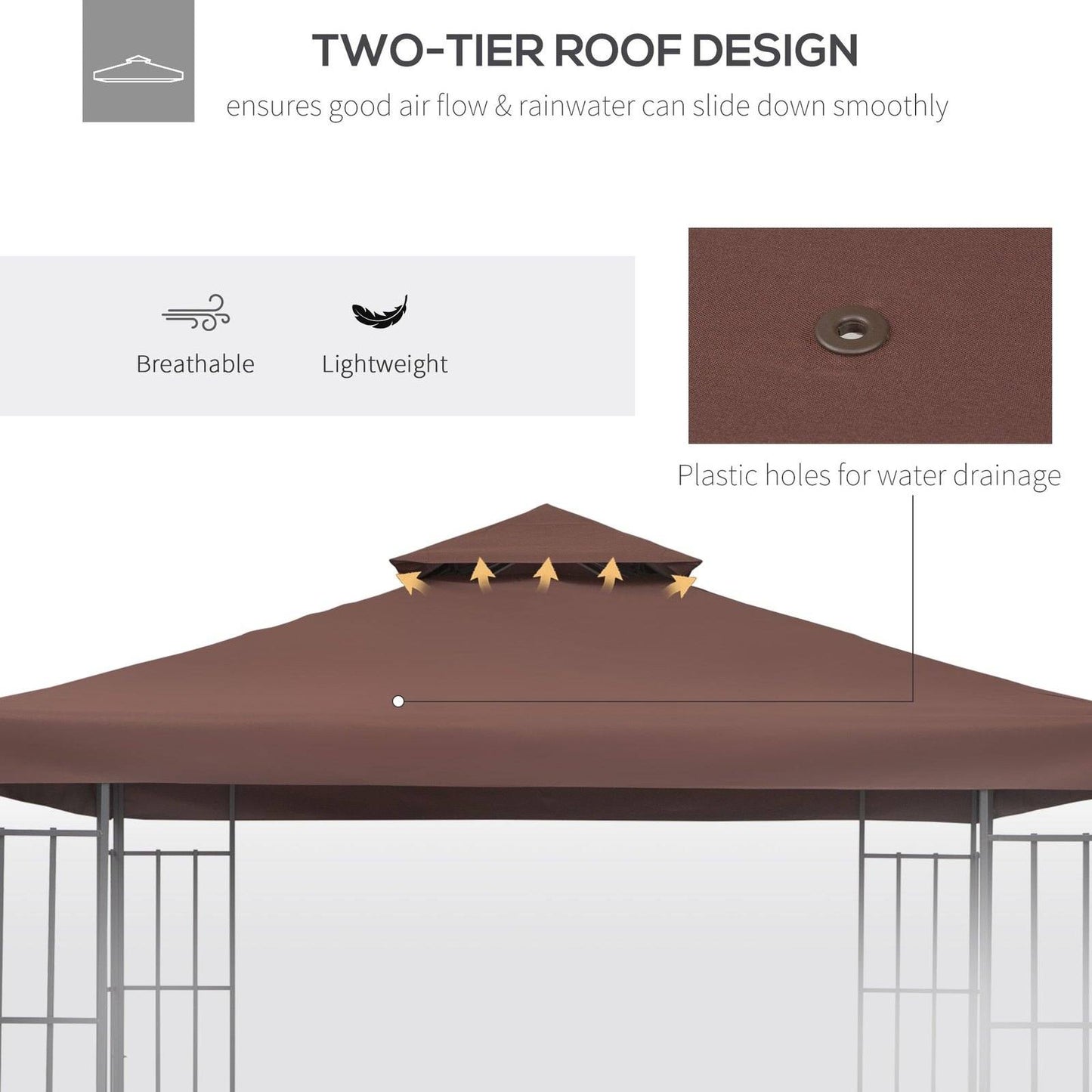3x3 m Double-Tier Canopy Top Replacement-Coffee