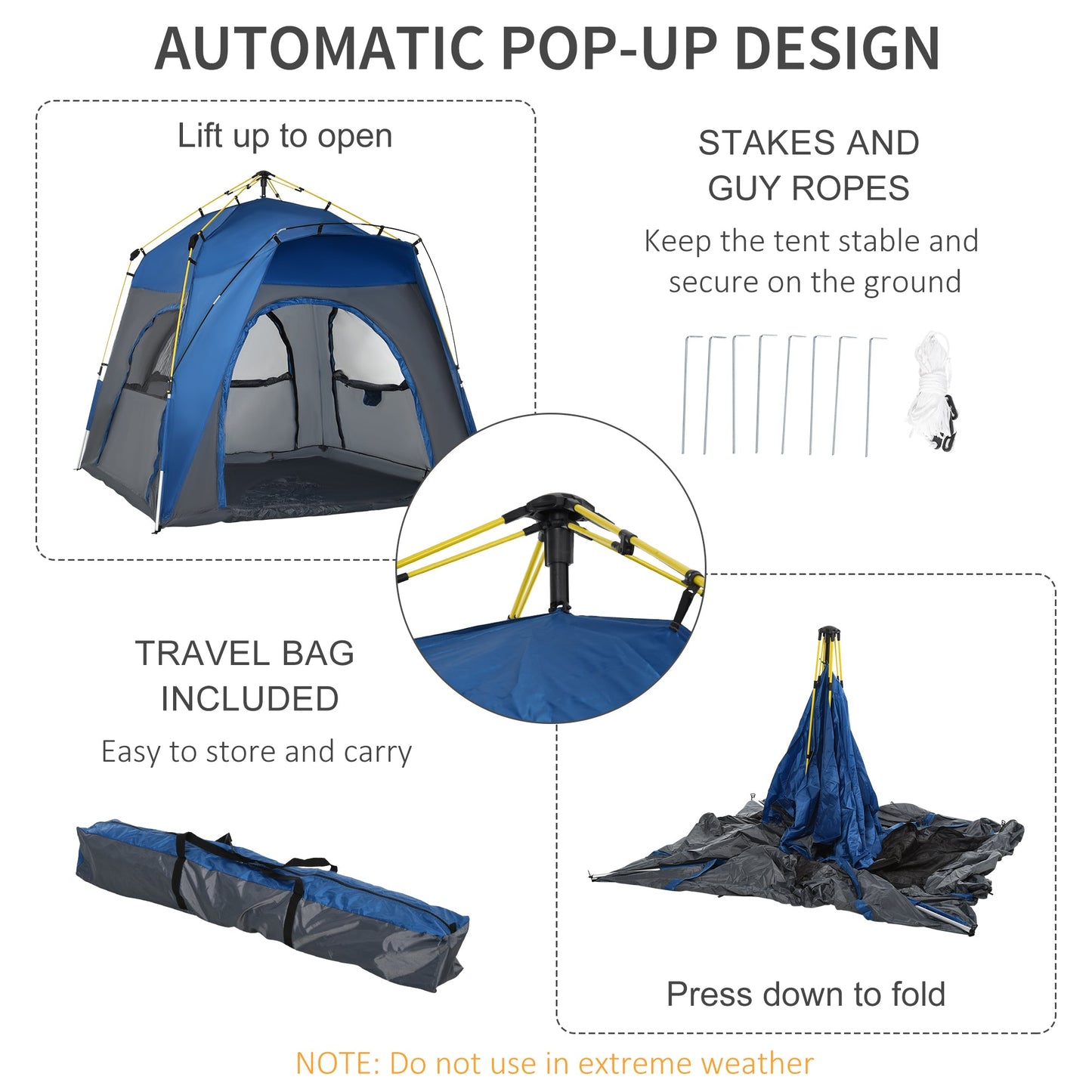 4 Person Automatic Camping Tent Outdoor Pop Up Tent Portable Backpacking Dome Shelter Grey