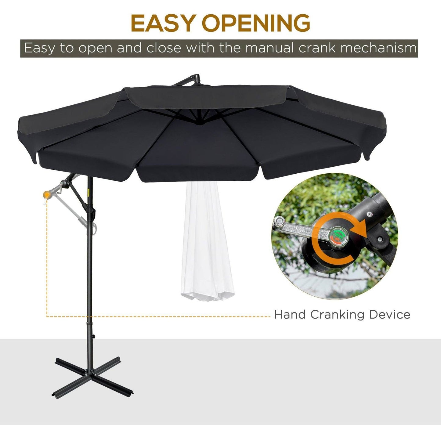 2.7m Garden Banana Parasol Cantilever Umbrella with Crank Handle and Cross Base for Outdoor