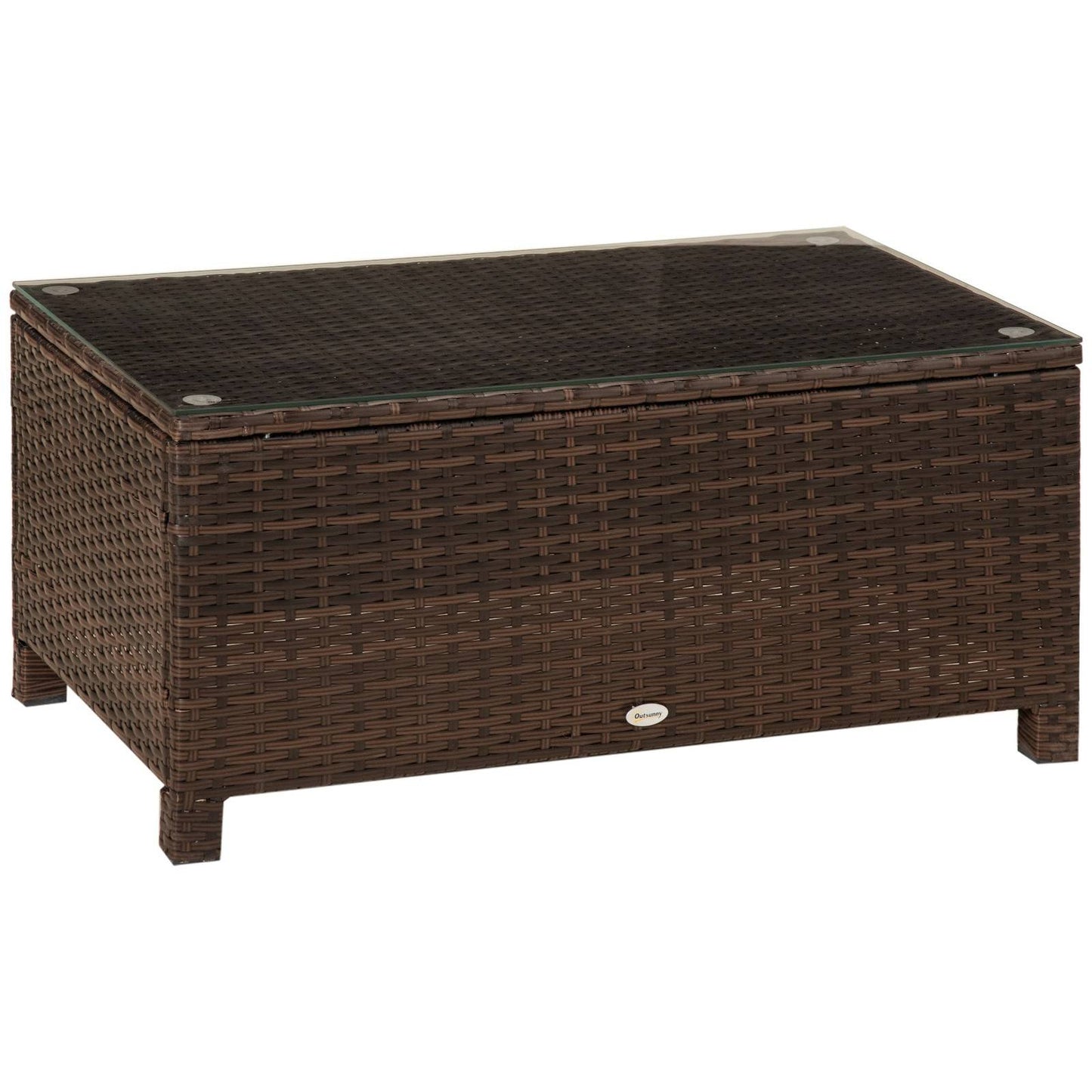 PE Rattan Garden Coffee Table with Glass Table Top - Brown