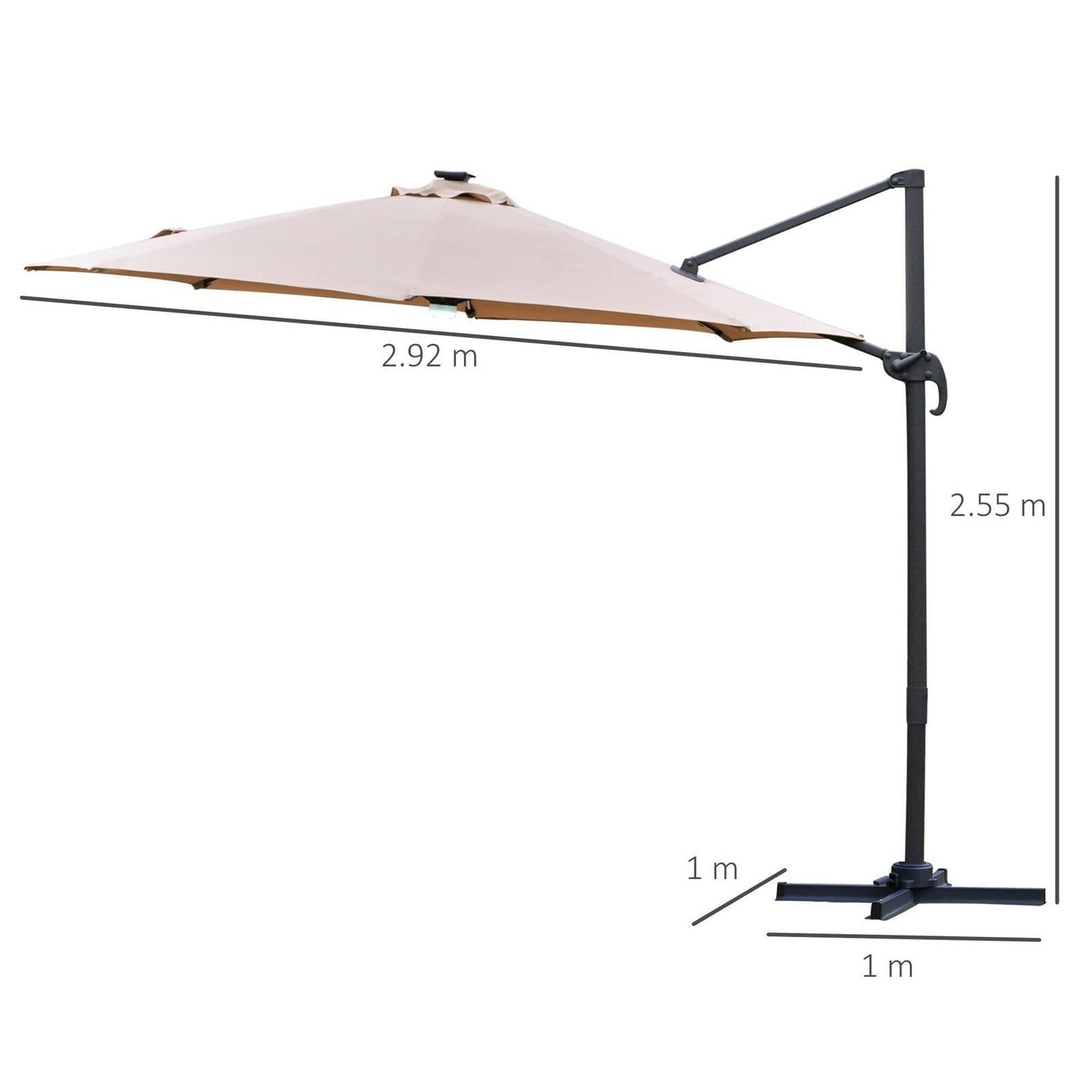 3M LED Cantilever Parasol Outdoor Sun Umbrella w/ Base Solar Lights Brown