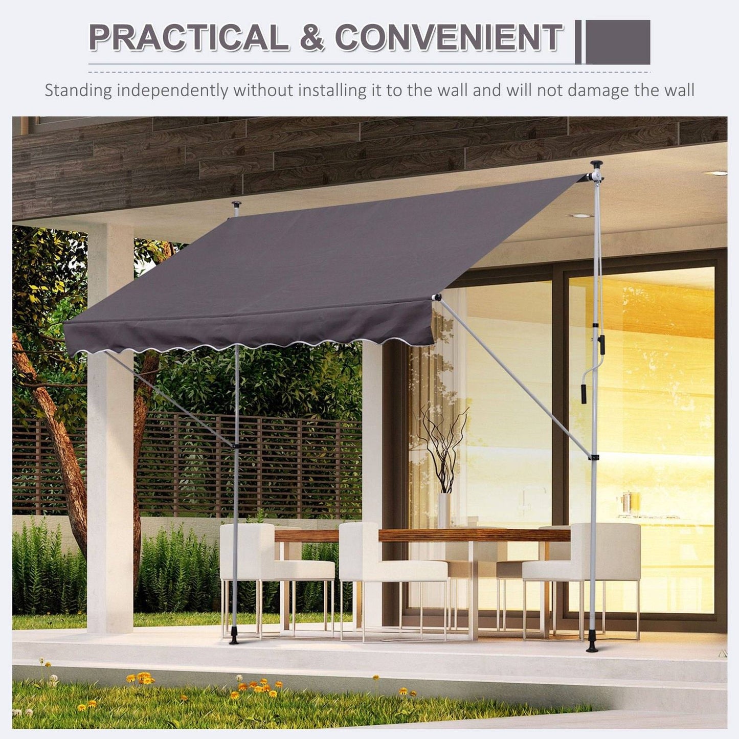 3x1.5m Adjustable Outdoor Aluminium Frame Awning Grey