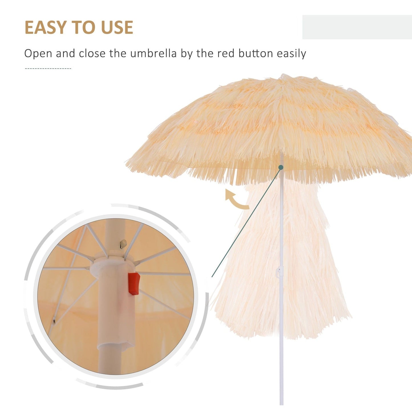 Patio Garden Hawaii Beach Sun Umbrella Sunshade Hawaiian Folding Tilting Crank Parasol Wheat